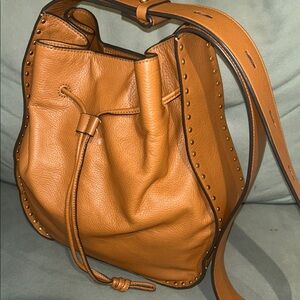 Rebecca Minkoff Nanine Leather Drawstring Brown Pebbled Leather Bucket Bag EUC
